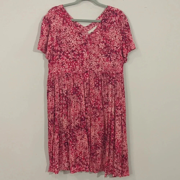 Woman Within Dress Button Front Babydoll Pink Floral size 16W‎ Short Sleeve - Picture 1 of 9